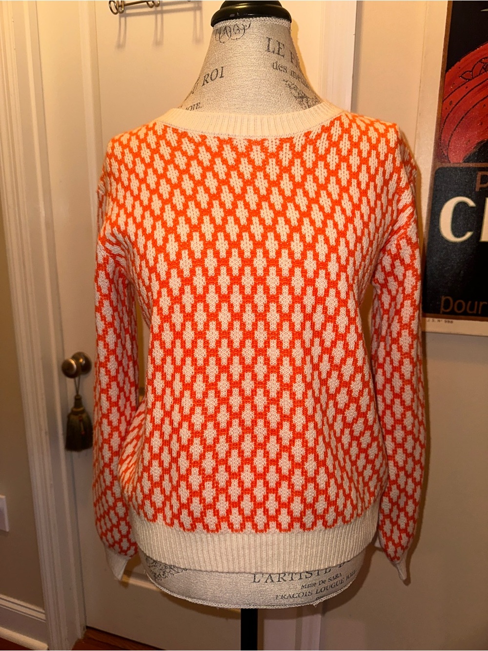 SHEIN Orange & Cream Geometric Knit Pullover